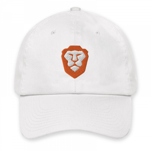 white cap with orange brave branding